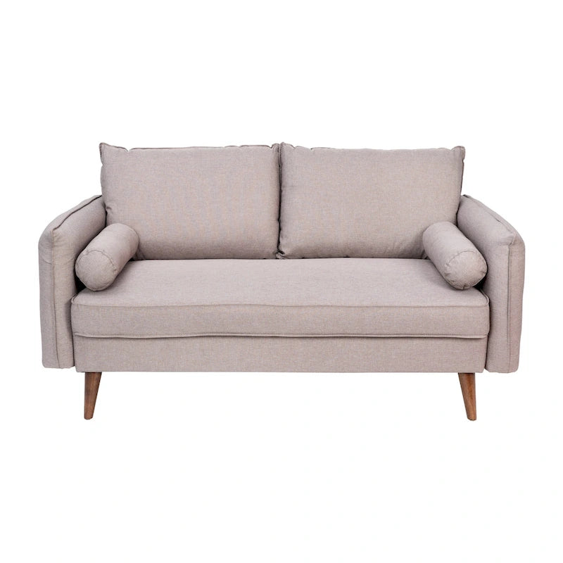 Compact Faux Linen Upholstered Loveseat with Wooden Legs