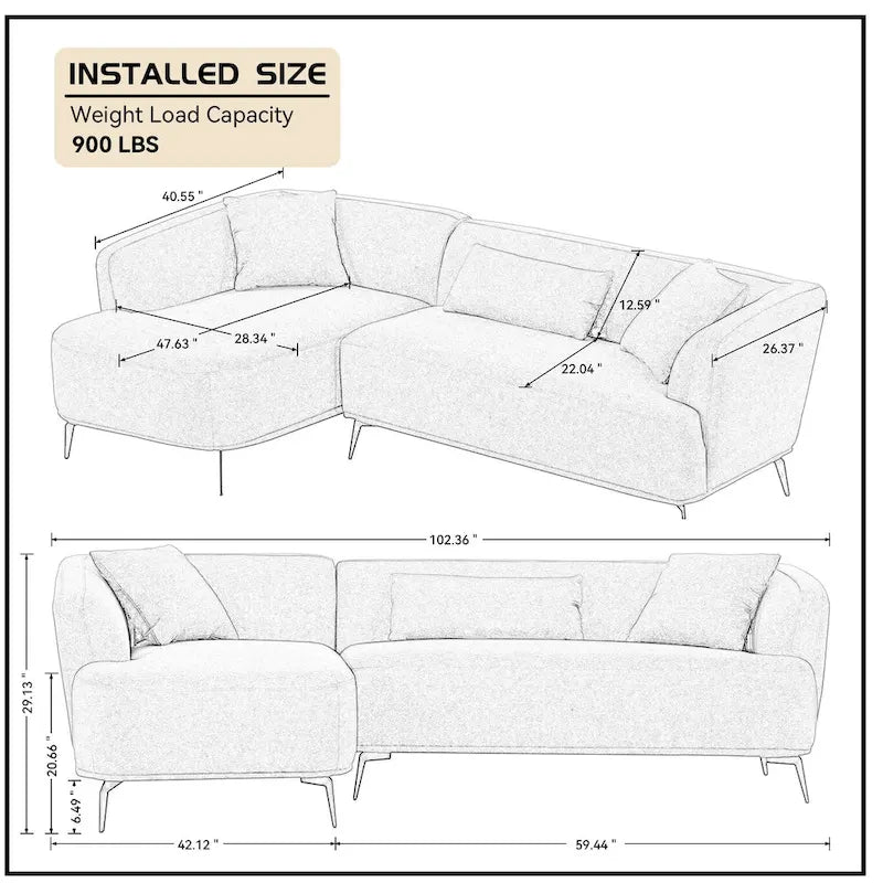 102" L-Shape Sectional Sofa Couch