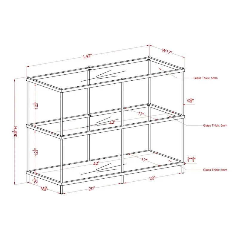 Contemporary 42-inch Glass 2-Shelf Sofa Table