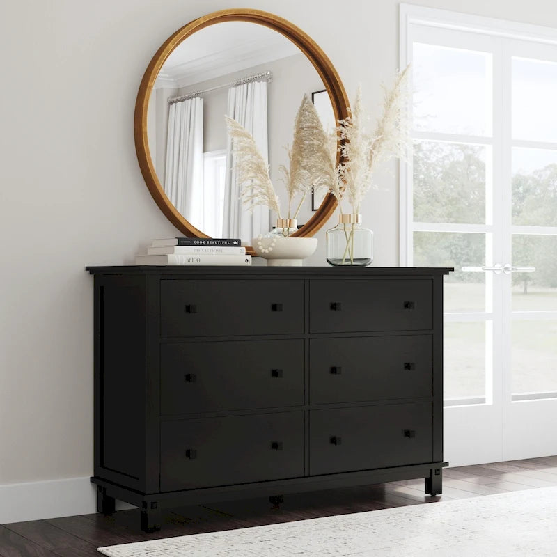Black Wood Dresser with 6 Drawers