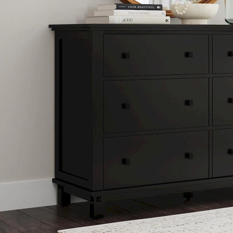 Black Wood Dresser with 6 Drawers