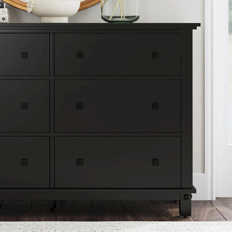 Black Wood Dresser with 6 Drawers