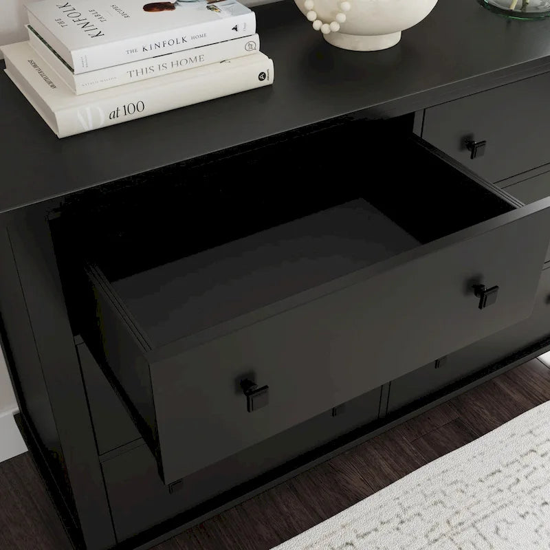 Black Wood Dresser with 6 Drawers