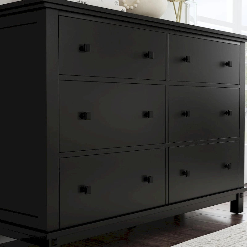 Black Wood Dresser with 6 Drawers