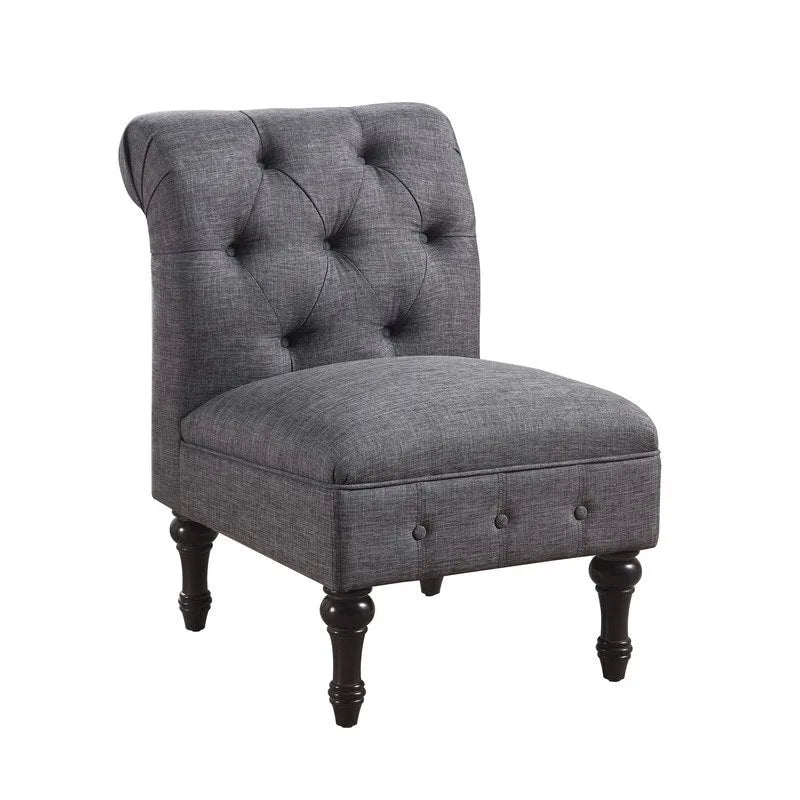 Armless Linen Slipper Chair with Tufted Back and Espresso Legs