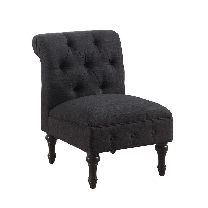 Armless Linen Slipper Chair with Tufted Back and Espresso Legs