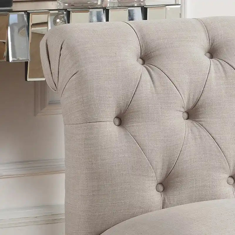 Armless Linen Slipper Chair with Tufted Back and Espresso Legs