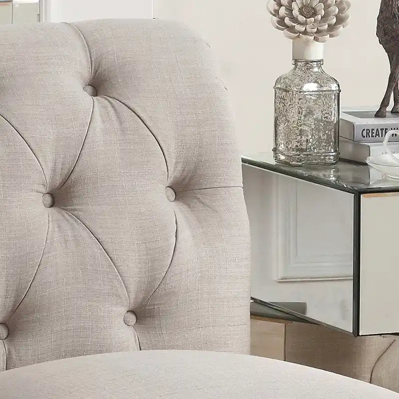 Armless Linen Slipper Chair with Tufted Back and Espresso Legs