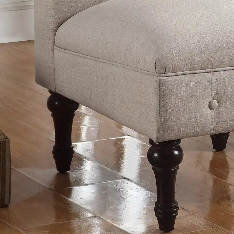 Armless Linen Slipper Chair with Tufted Back and Espresso Legs