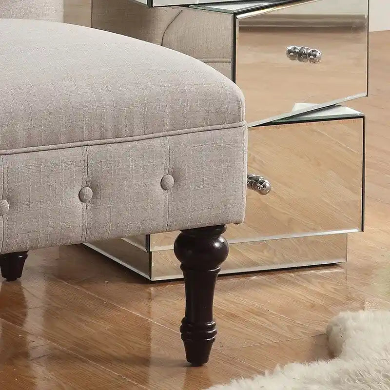 Armless Linen Slipper Chair with Tufted Back and Espresso Legs