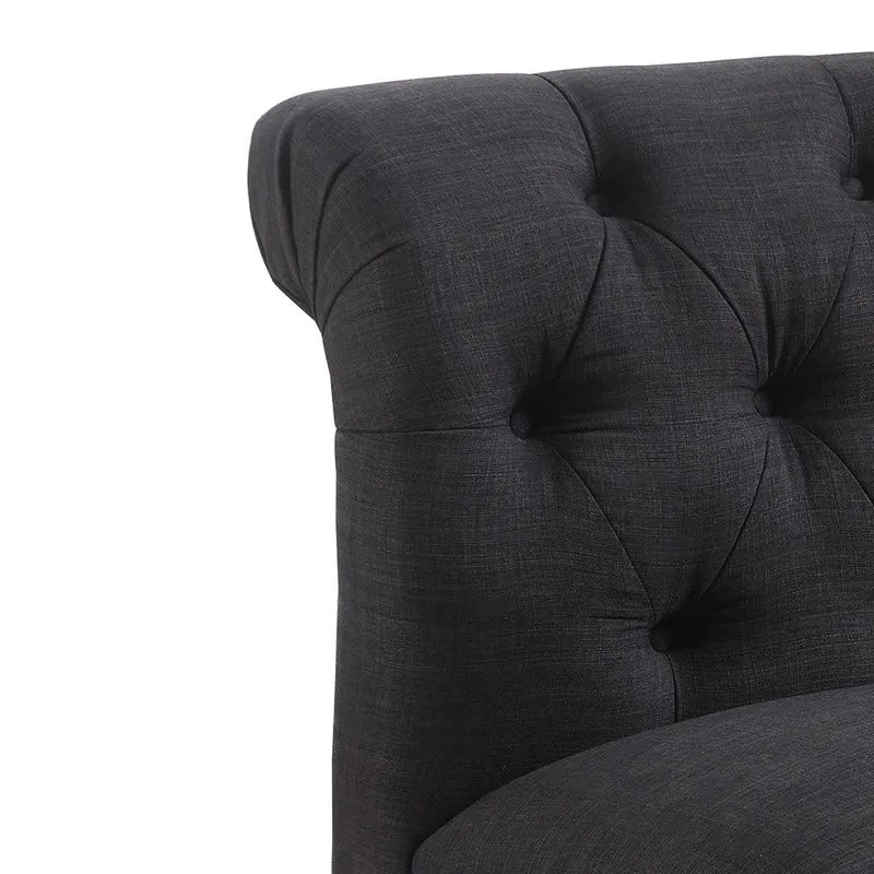 Armless Linen Slipper Chair with Tufted Back and Espresso Legs