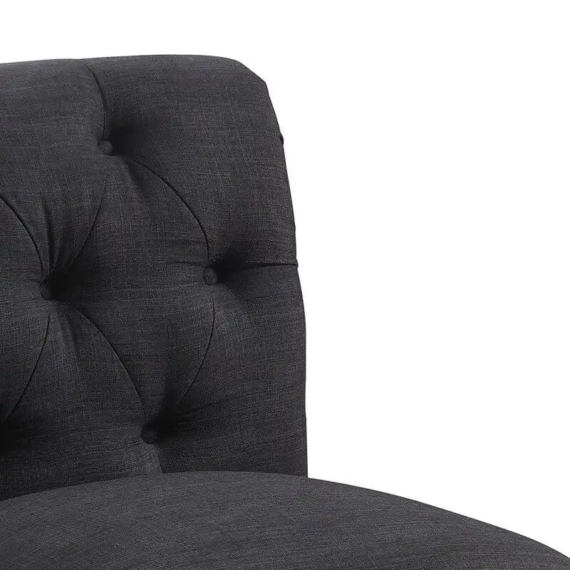 Armless Linen Slipper Chair with Tufted Back and Espresso Legs