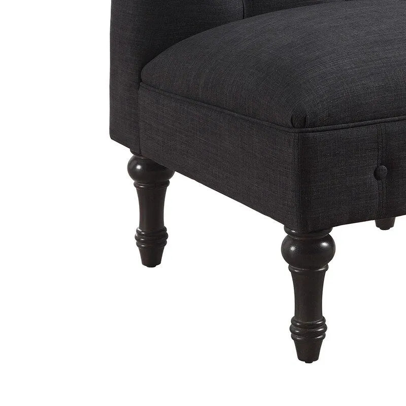 Armless Linen Slipper Chair with Tufted Back and Espresso Legs