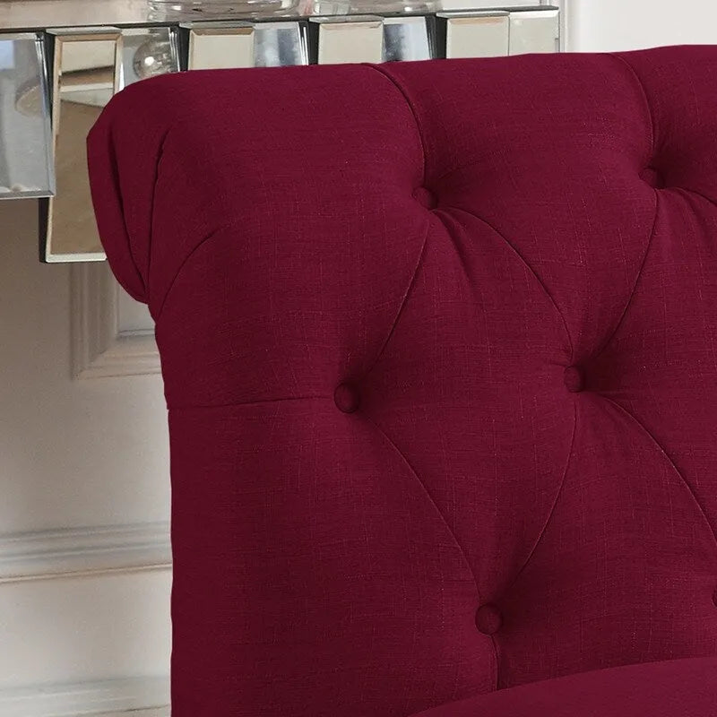 Armless Linen Slipper Chair with Tufted Back and Espresso Legs