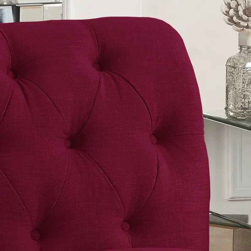 Armless Linen Slipper Chair with Tufted Back and Espresso Legs
