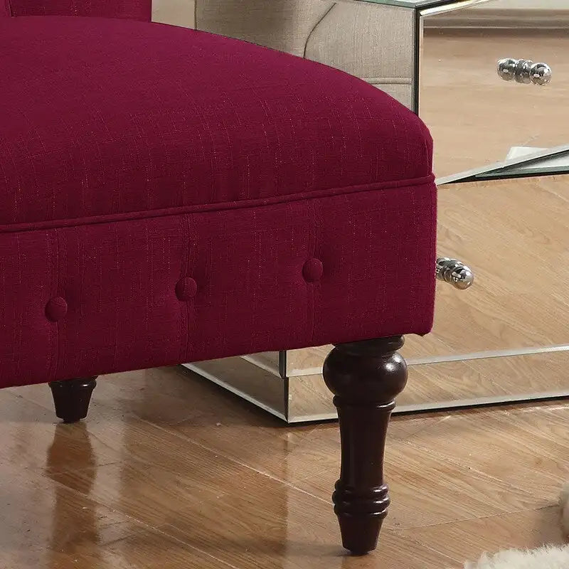 Armless Linen Slipper Chair with Tufted Back and Espresso Legs