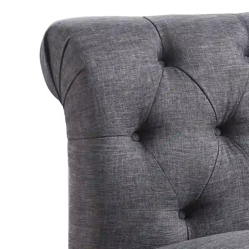 Armless Linen Slipper Chair with Tufted Back and Espresso Legs