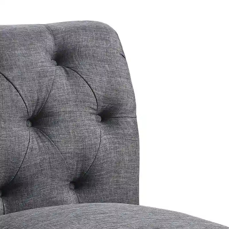 Armless Linen Slipper Chair with Tufted Back and Espresso Legs