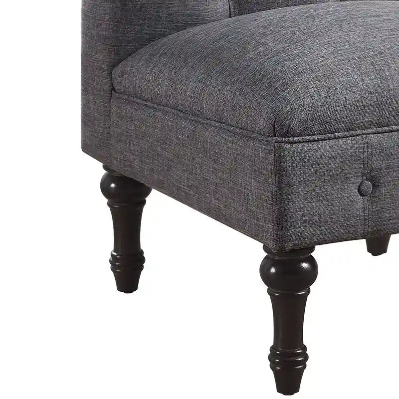 Armless Linen Slipper Chair with Tufted Back and Espresso Legs
