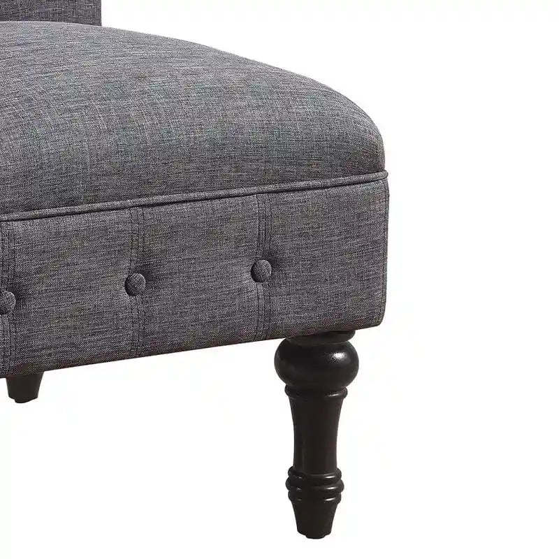 Armless Linen Slipper Chair with Tufted Back and Espresso Legs