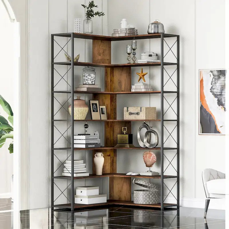 L-Shaped Corner 7-Tier Bookcase