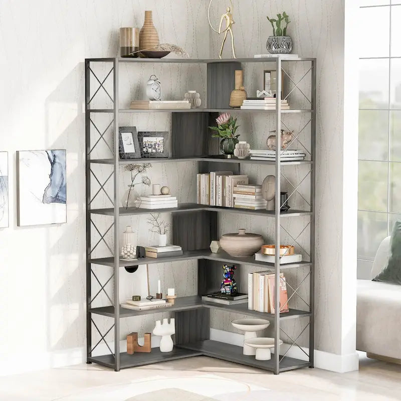 Libreria angolare a L a 7 ripiani