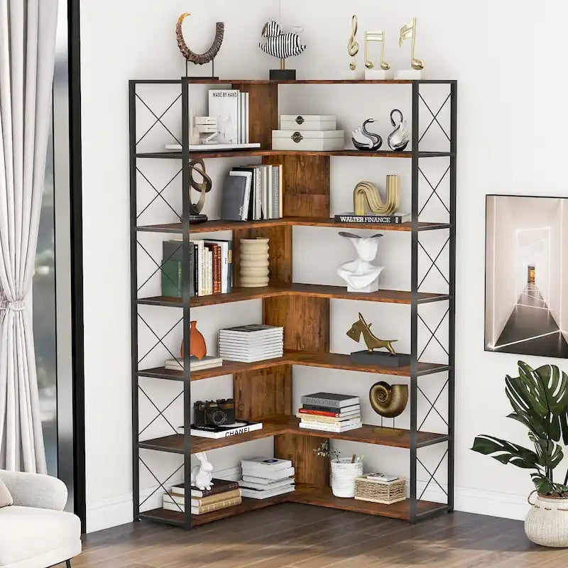 Libreria angolare a L a 7 ripiani