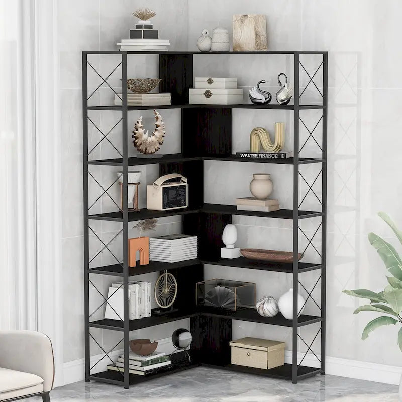 L-Shaped Corner 7-Tier Bookcase