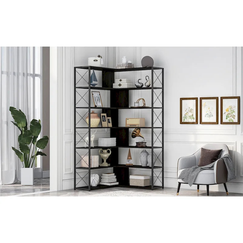 Libreria angolare a L a 7 ripiani
