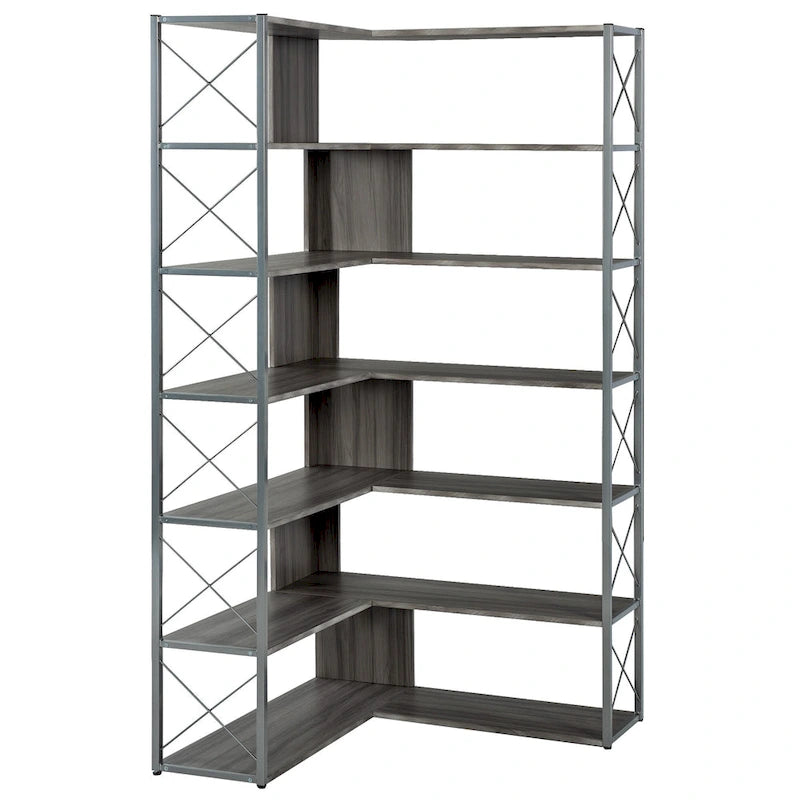 Libreria angolare a L a 7 ripiani