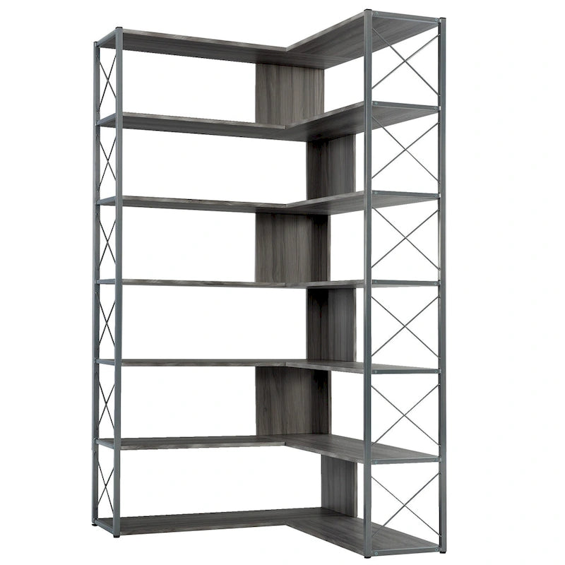Libreria angolare a L a 7 ripiani