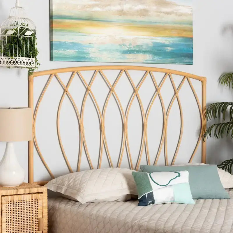 Modern Bohemian Natural Rattan Wall-Mountable Headboard - Queen