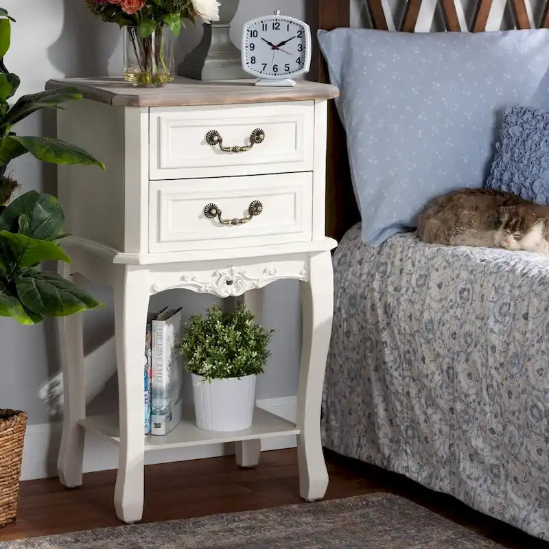 Antique French Country 2-Drawer Wood End Table
