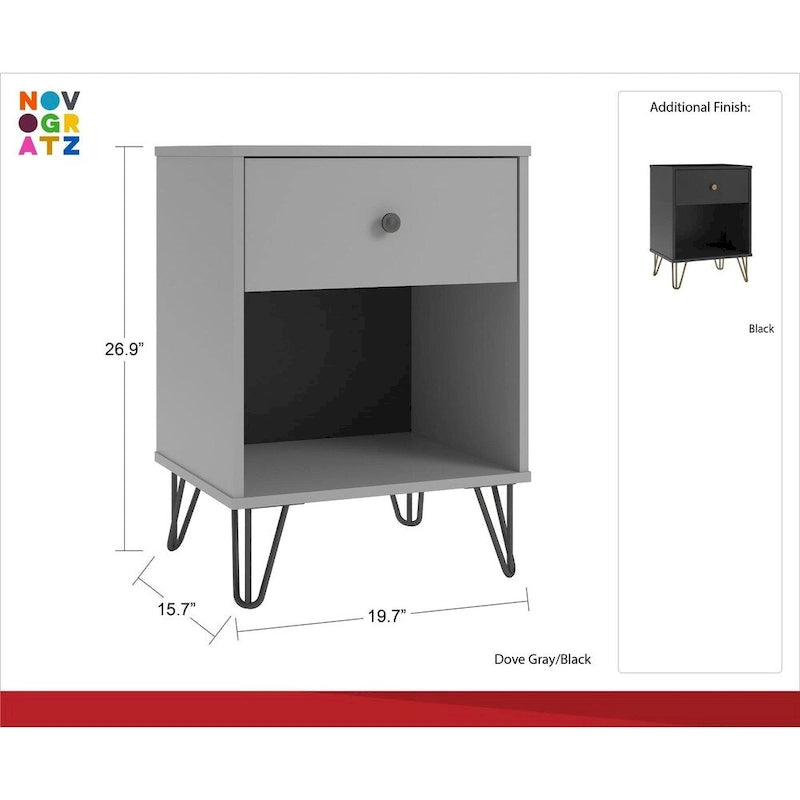 Black Mid-Century Modern Nightstand with Gold Hairpin Legs