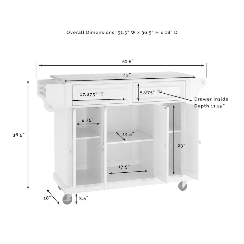 Full-Size Granite Top Kitchen Cart - 18Dx51.5Wx36H