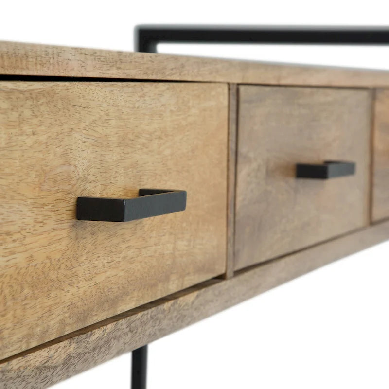 Solid Mango Wood and Metal 54-inch Modern Industrial Console Sofa Table, Natural