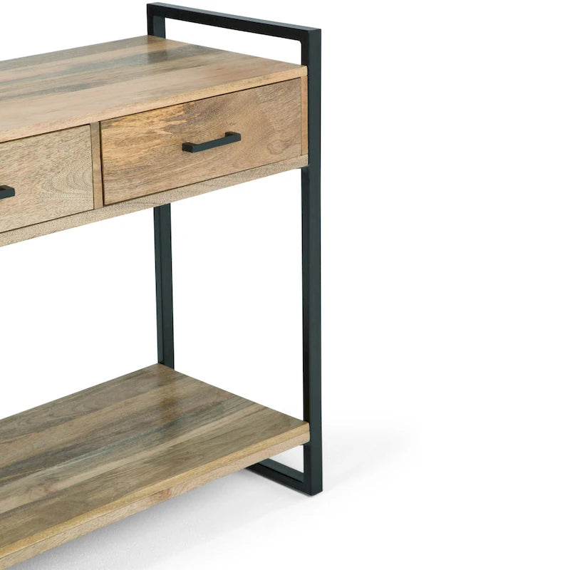 Solid Mango Wood and Metal 54-inch Modern Industrial Console Sofa Table, Natural