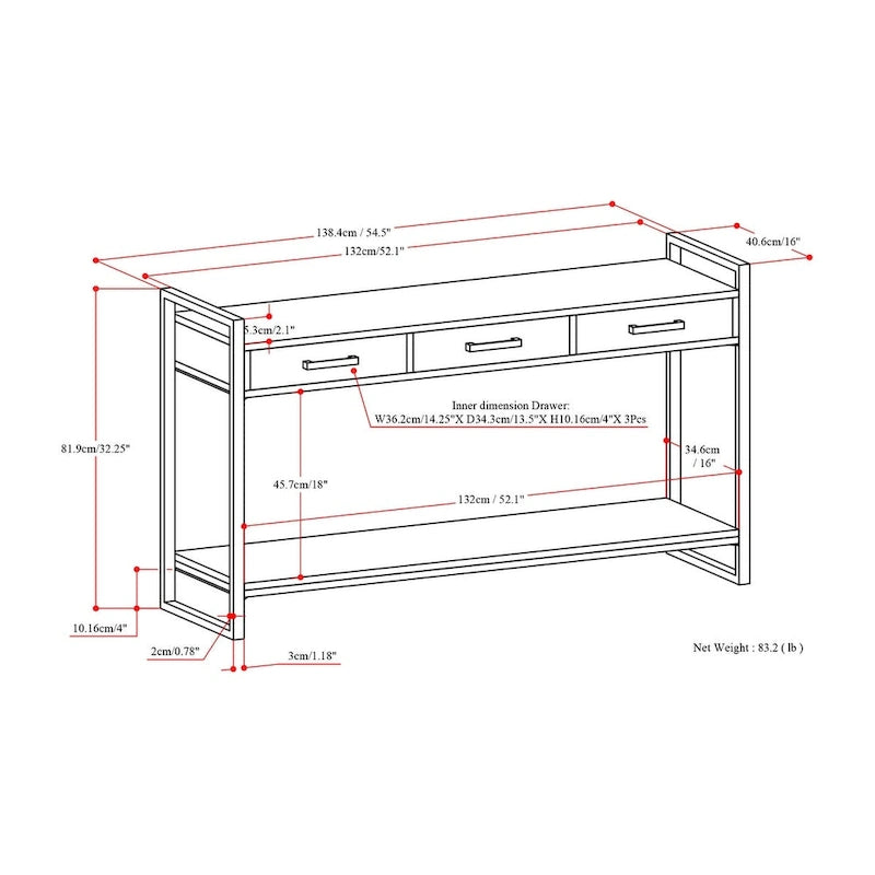Solid Mango Wood and Metal 54-inch Modern Industrial Console Sofa Table, Natural