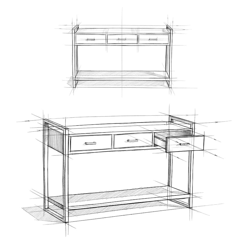 Solid Mango Wood and Metal 54-inch Modern Industrial Console Sofa Table, Natural