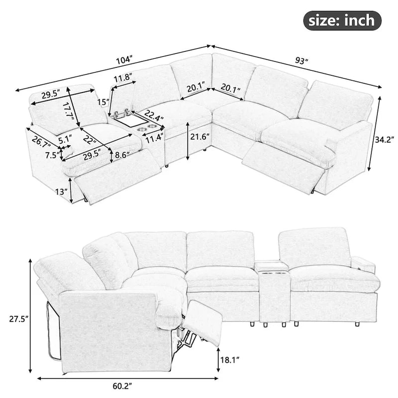 Power Recliner Corner Sofa Home Theater Reclining Sofa