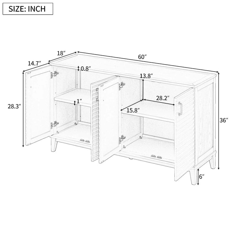 4-Door Retro Sideboard with Adjustable Shelves