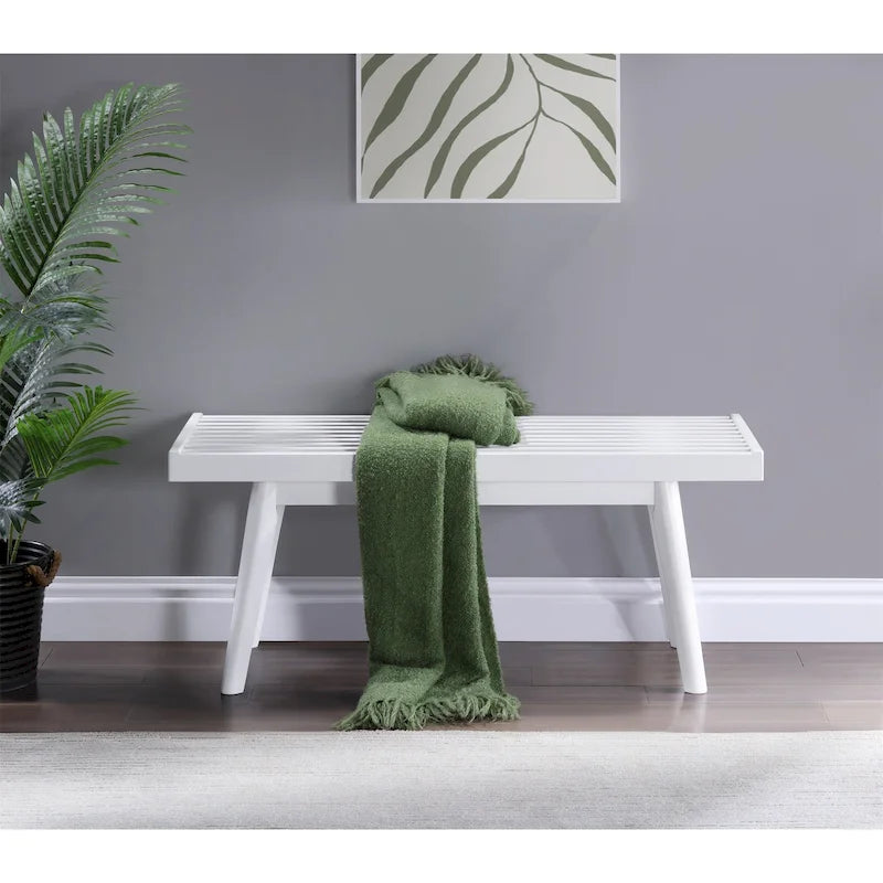 Solid Wood Slatted Bench, Farmhouse Style