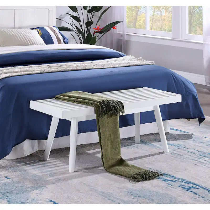 Solid Wood Slatted Bench, Farmhouse Style
