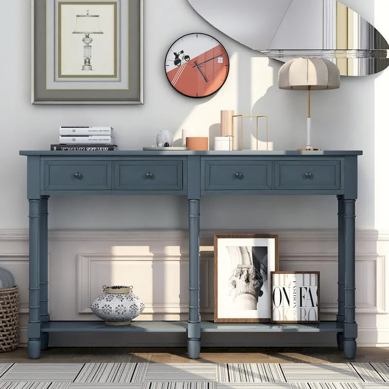 Rustic Console Sofa Table with 2 Drawers and Bottom Shelf