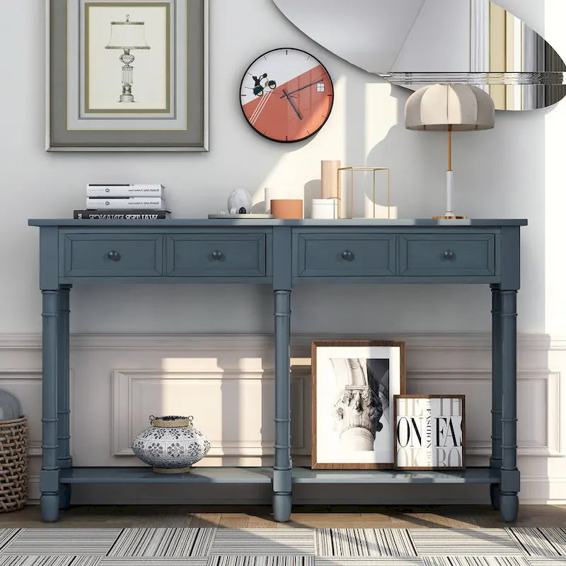 Rustic Console Sofa Table with 2 Drawers and Bottom Shelf