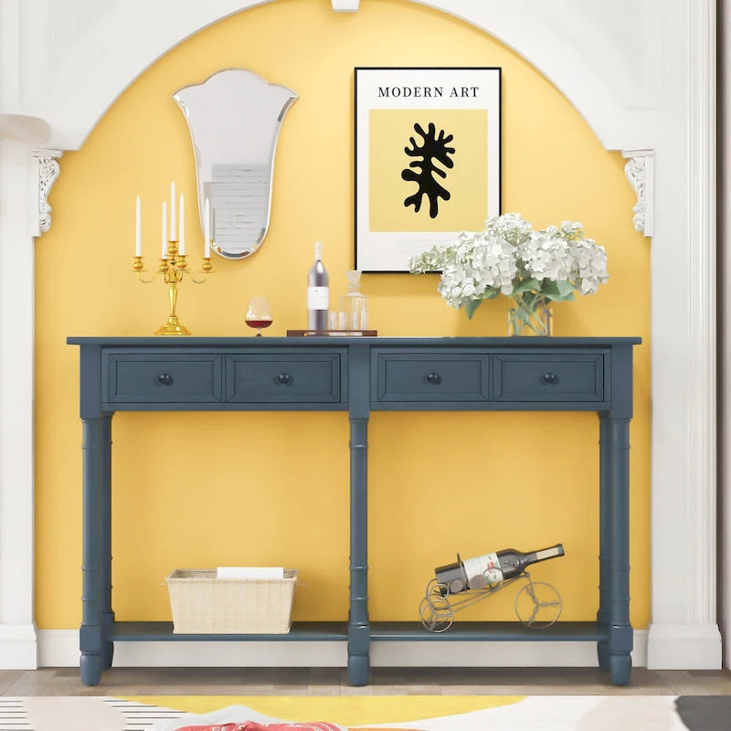 Rustic Console Sofa Table with 2 Drawers and Bottom Shelf