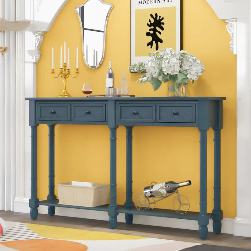 Rustic Console Sofa Table with 2 Drawers and Bottom Shelf