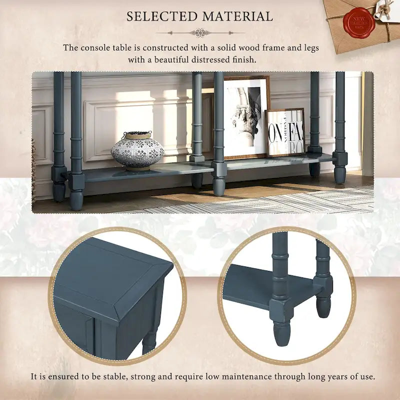 Rustic Console Sofa Table with 2 Drawers and Bottom Shelf