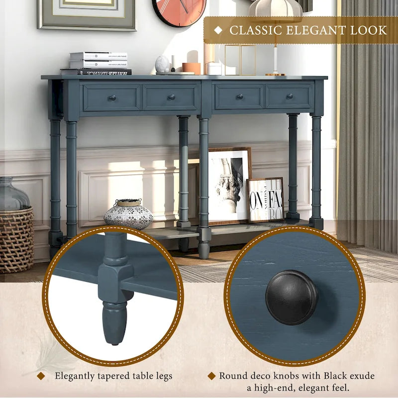 Rustic Console Sofa Table with 2 Drawers and Bottom Shelf