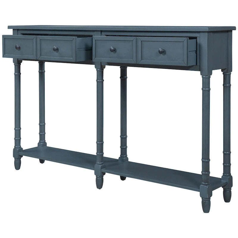 Rustic Console Sofa Table with 2 Drawers and Bottom Shelf